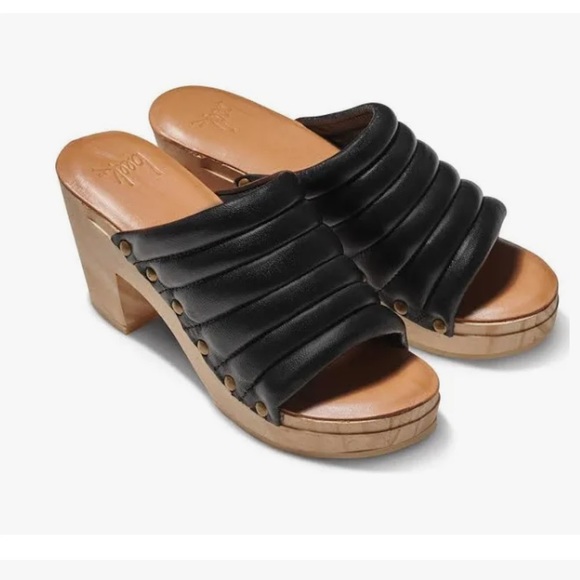 Beek Sandals Roller Platform Wood Heeled Clog Mule Black Leather Shoes size 8 - Picture 1 of 10